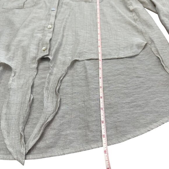 Chico's Shirt Size 2 L Begie Tie Front Button Up Roll Tab Sleeves Lightweight - Picture 9 of 11